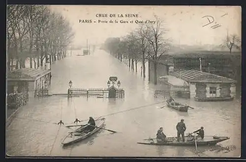 AK Paris, Crue de la Seine, Porte de la Gare et Quai d`Ivry