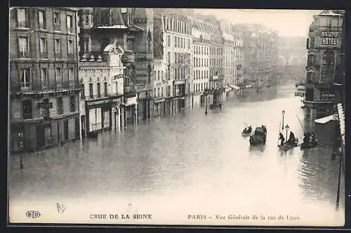 AK Paris, Crue de la Seine, Vue Générale de la rue de Lyon