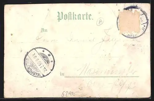 Lithographie Marienthal / Rheingau, Teilansicht mit Kirche