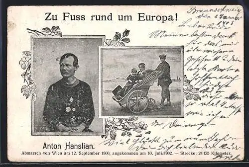 AK Anton Hanslian, Zu Fuss rund um Europa 1900-1902, Einzelportrait, Portrait mit Familie