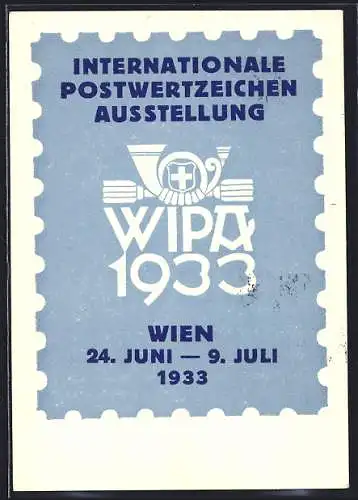 AK Wien, Internationale Postwertzeichen-Ausstellung 1933, Blauer Hintergrund