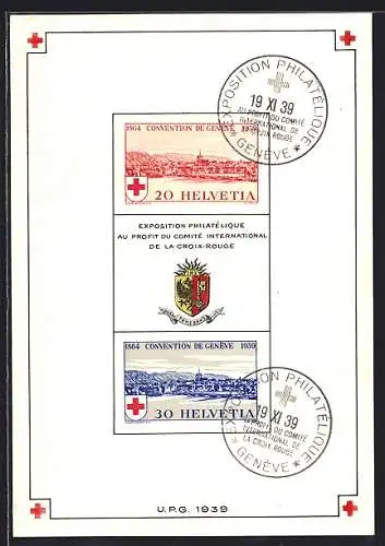 AK Genève, Exposition Philatelique 1939, Briefmarken, rote Kreuze