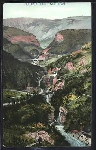 AK Biel, Verlauf der Taubenloch-Schlucht gegen Frinvillier, Rondchâtel, Reuchenette und den Werdtberg