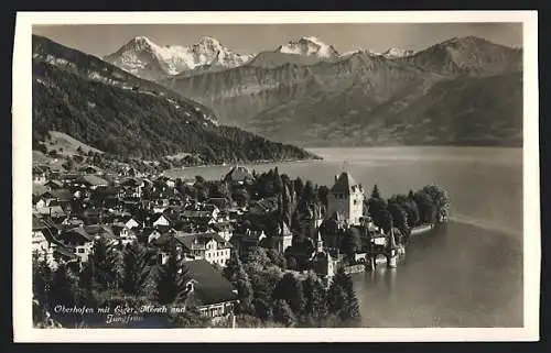 AK Oberhofen, Gesamtansicht mit Eiger, Mönch und Jungfrau