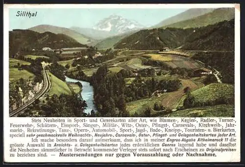 AK Silthal, Landschaftspanorama mit Fluss und Bergen, Ottmar Zieher`s Kunstanstalt