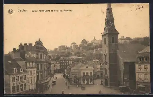 AK Verviers, Eglise Notre-Dame et Pont des Récollets