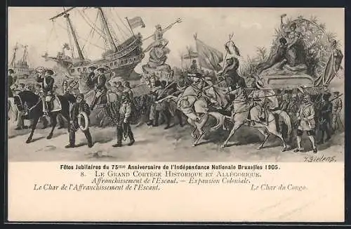 Künstler-AK Bruxelles, Fêtes Jubilaires du 75me Anniversaire de l`Indipendendance Nationale Bruxelles 1905
