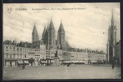 AK Tournai, La Grand Place, les Cinq clochers et le Beffroi