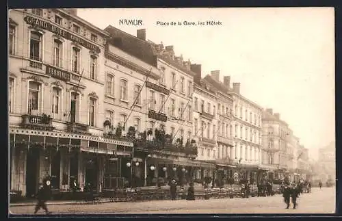 AK Namur, Place de la Gare, les Hotels