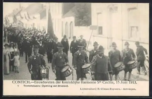 AK Contich, Eeuwfeesten der Koninklijke Harmonie Ste Cecilia 1913, Trommelaars: Opening van de stoet