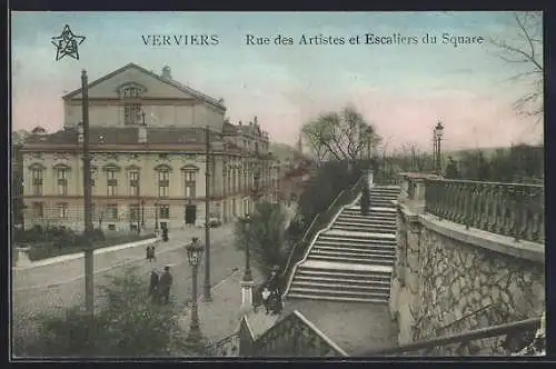 AK Verviers, Rue des Artistes et Escaliers du Square