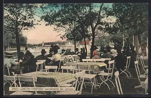 AK Treptow, Gartenpartie am Wasser vom Gasthaus Spree-Garten