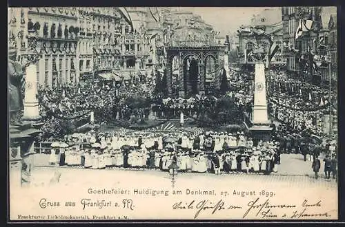 AK Frankfurt a. M., Goethefeier: Huldigung am Denkmal 1899