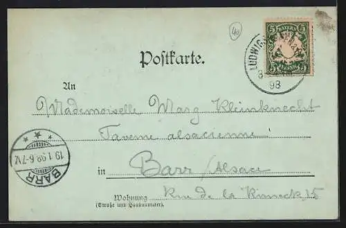 Mondschein-AK Ludwigshafen / Rhein, Dampfer mit Ortschaft