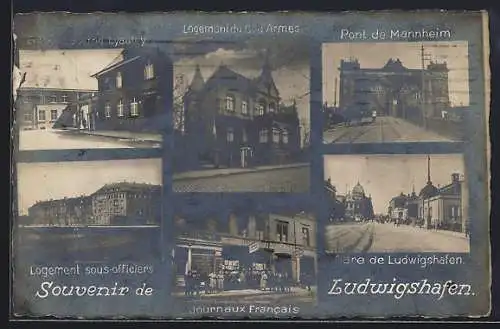 AK Ludwigshafen / Rhein, Mehrere Ansichten der Ortschaft & Brücke nach Mannheim