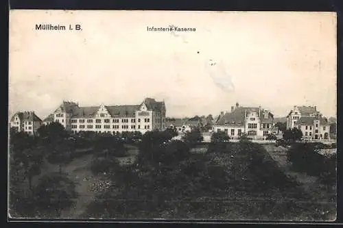 AK Müllheim i. B., Totalansicht der Infanterie-Kaserne