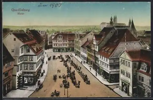 AK Quedlinburg, Marktplatz mit Geschäften, Tabak, Cigarren und Weinhandlung