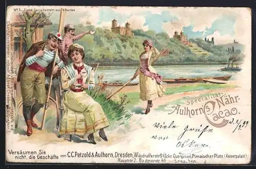 Lithographie Krankenschwester trinkt Aulhorn`s Nähr-Cacao