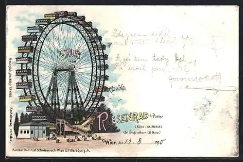 Lithographie Wien, Riesenrad im Wiener Prater
