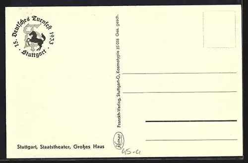 AK Stuttgart, 15. Deutsches Turnfest 1933, Staatstheater, Grosses Haus