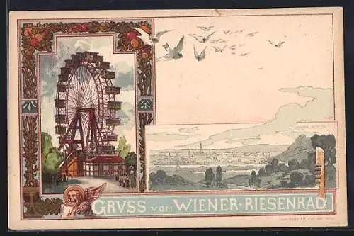 AK Wiener Prater, Riesenrad, Tauben