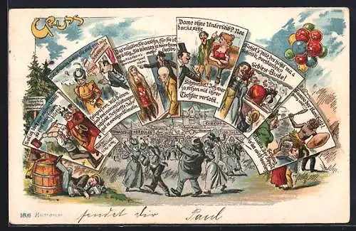 Lithographie Strassburg, Szenen vom Strassburger Schützenfest 1903