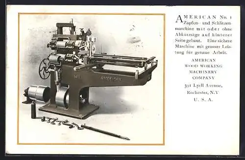 AK American No. 1 Zapfen- und Schlitzenmaschine der American Wood Working Machinery Co., Reklame
