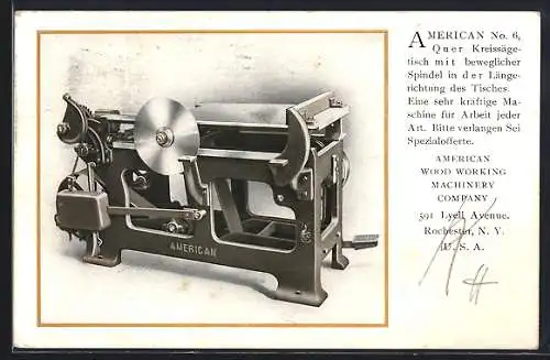 AK American No. 6 Quer-Kreissägetisch der American Wood Working Co., Reklame