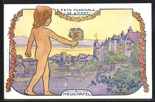 Künstler-AK Neuchatel, Fete Federale de Chant