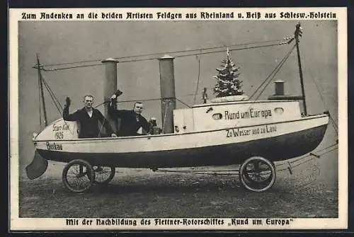 AK Motorschiff Buckau Rund um Europa mit den beiden Artisten Feldgen aus Rheinland und Beiss aus Schlesw.-Holstein