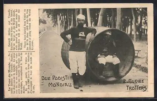 AK Zanardi Attilius und Vianello Eugène reisen in ihrem Fassroller um die Welt