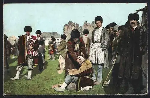 AK Coiffeur tartare en travail dans la rue, Types de Caucase