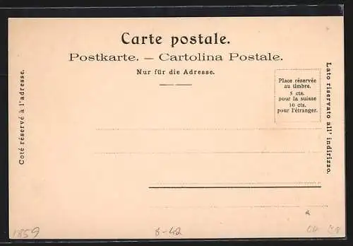 Lithographie Sarnen, Reklame für Kakao Suchard, Wappen, Kuhhirten inTracht mit Herde