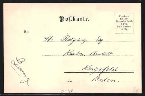 Lithographie Altdorf, Frau vor Wilhelm Tell Denkmal, Reklame Suchard Kakao