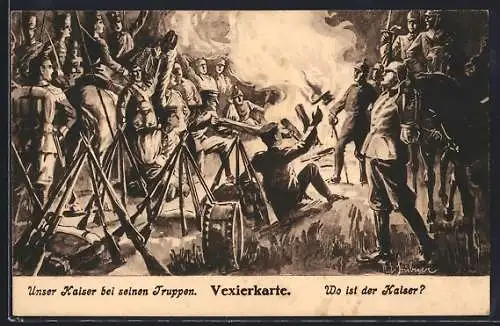 Künstler-AK Kaiser Wilhelm II. bei seinem Truppen, Vexierkarte