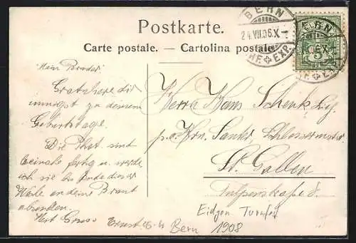 AK Bern, Eidgen. Turnfest 1906, Amor schlägt einem Turner aufs Haupt