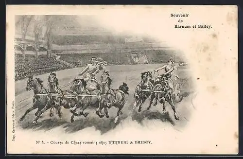 AK Zirkus Barnum & Bailey, Pferderennen in Streitwagen