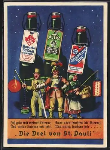 AK Brauerei-Werbung für die Drei von St. Pauli, Bavaria St. Pauli Brauerei