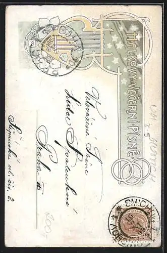 Künstler-AK Trauernder Engel vor Büste eines Prominenten, Jugendstil