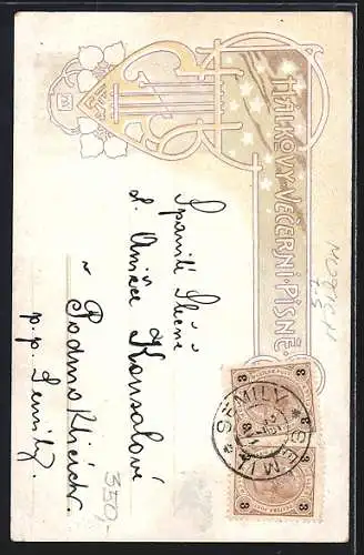 AK Junges Mädchen riecht an einer Blume, Jugendstil