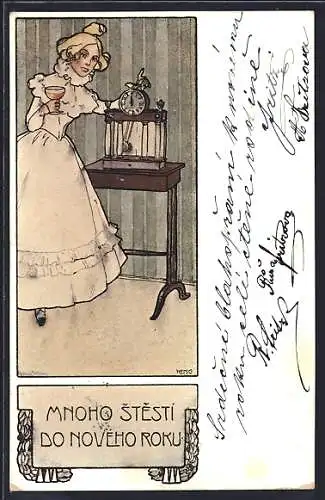 AK Mnoho Stesti do Noveho Roku, es schlägt 12 zum neuen Jahr, Jugendstil