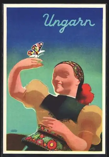 Künstler-AK Budapest, Ungarisches Landesamt für Fremdenverkehr, Vigadó Tér 3, Art Deco