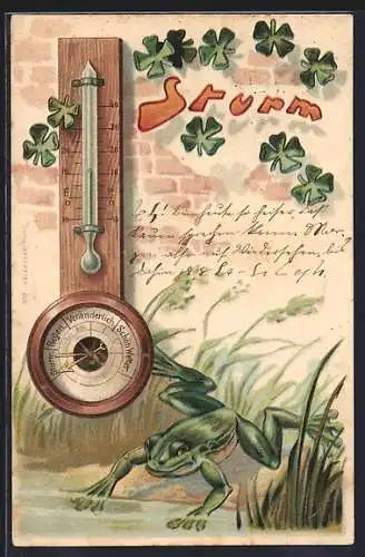 Lithographie Frosch als Wettervorhersager, Barometer, Sturm