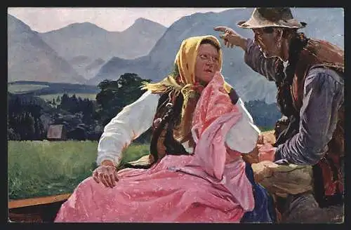 Künstler-AK Wiesci z gór, Les bruits de montagnes, Liebespaar in polnischer Volkstracht