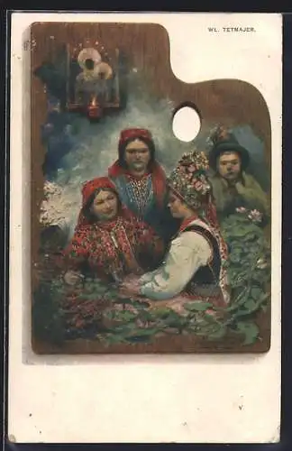 Künstler-AK sign. Wl. Tetmajer: Drei polnische Frauen in Trachten