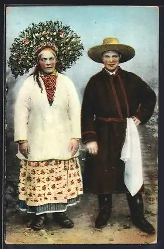 AK Polnischer Mann und Frau in Tracht