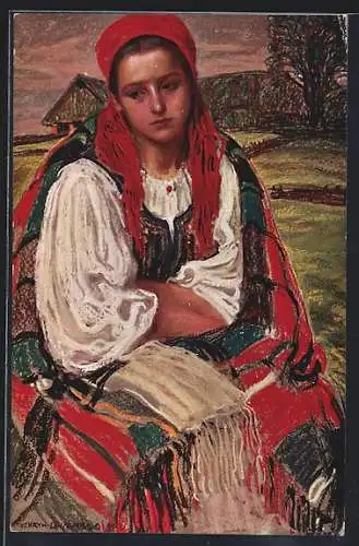 Künstler-AK H. Uziemblo: Hanka, polnisches Mädchen in Tracht