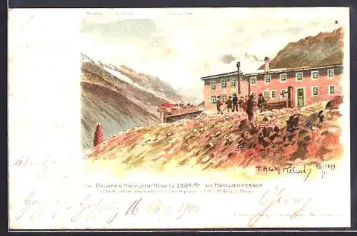 Künstler-AK F.A.C.M. Reisch: Grüners Hochjoch-Hospiz am Hochjochferner