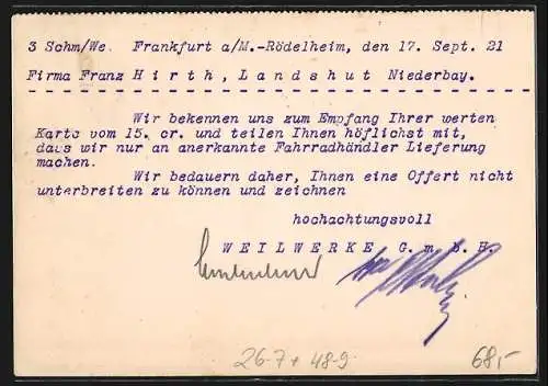 Künstler-AK Ludwig Hohlwein: Frankfurt a. M., Reklame für Torpedo-Schreibmaschinen der Weilwerke GmbH