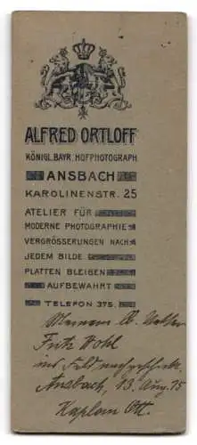Fotografie Alfred Ortloff, Ansbach, Karolinenstr. 25, Franz Ott Kaplan in Ansbach 1915